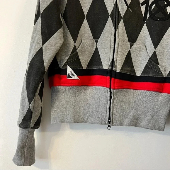 10.Deep Pattern Diamond Zip Up Sweater Hoodie Black Gray Streetwear Small - Picture 3 of 11